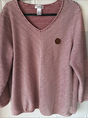 Collection B Red and White Striped V-Neck Sweater